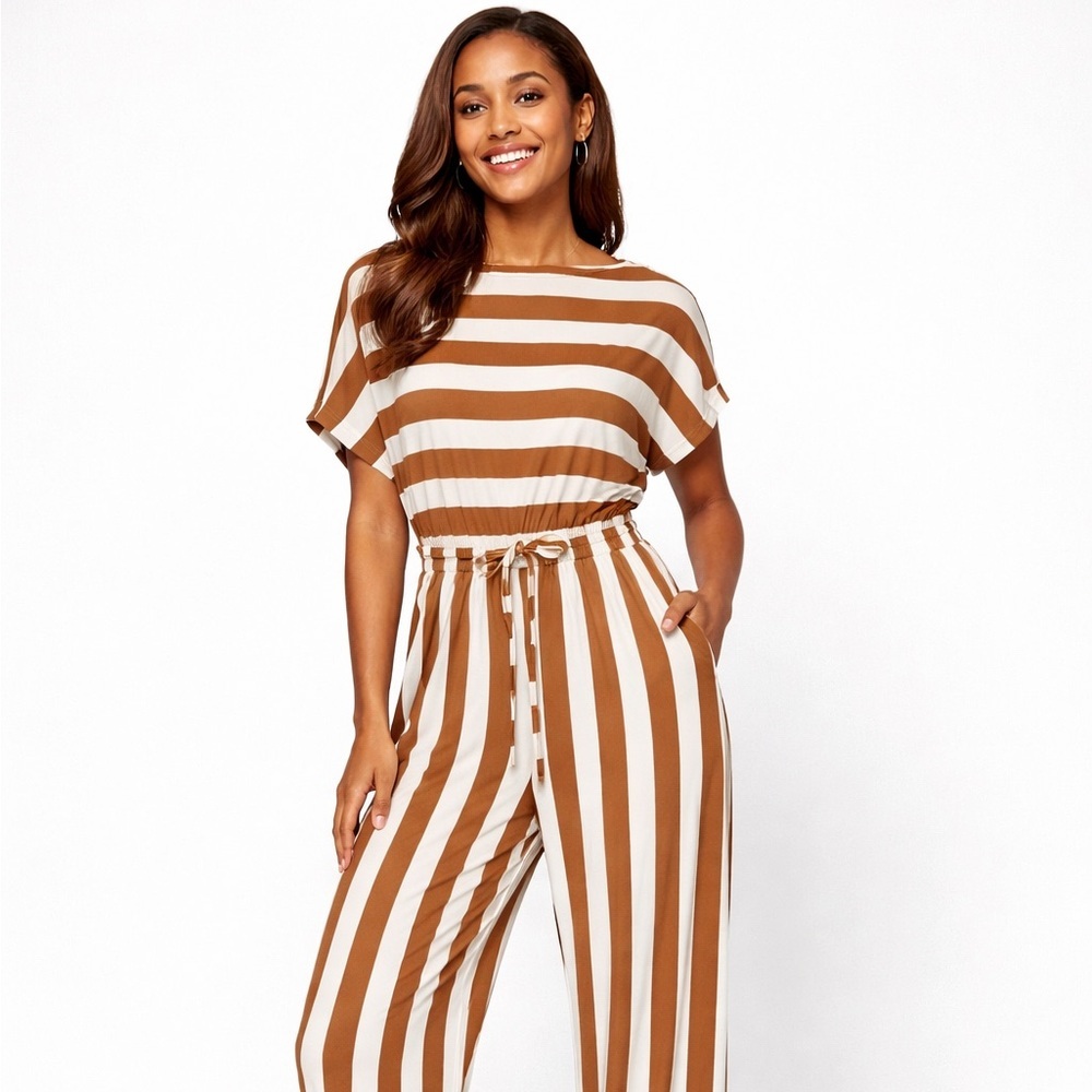 Striped Brown and White Jumpsuit